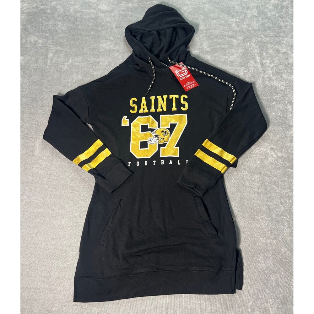NFL Ultra Game New Orleans Saints Womens Hoodie Dress Black Gold JTL2188A Medium